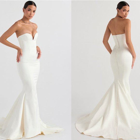 HOUSE OF CB 'Giselle' Ivory Satin Strapless Bridal Gown NWOT - Picture 5 of 15